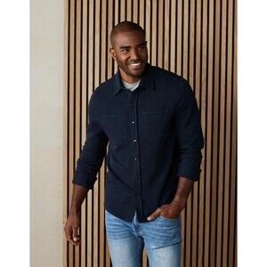 The Normal Brand Men’s Looped Terry Button Up Shirt Navy Blue Sz XL Quiet Luxury